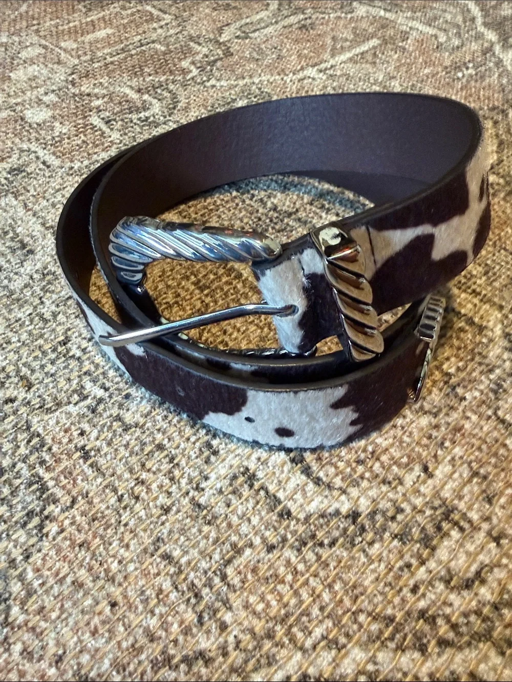 Cowhide Womens Belt in Brown and White